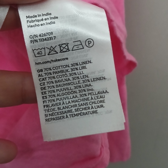 Hot Pink Cotton Linen Blend Long Sleeve Button Down Top Flamingo H&M Size Medium - Picture 3 of 7